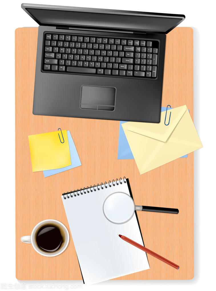 矢量风格的桌面办公用品与严谨设计之美